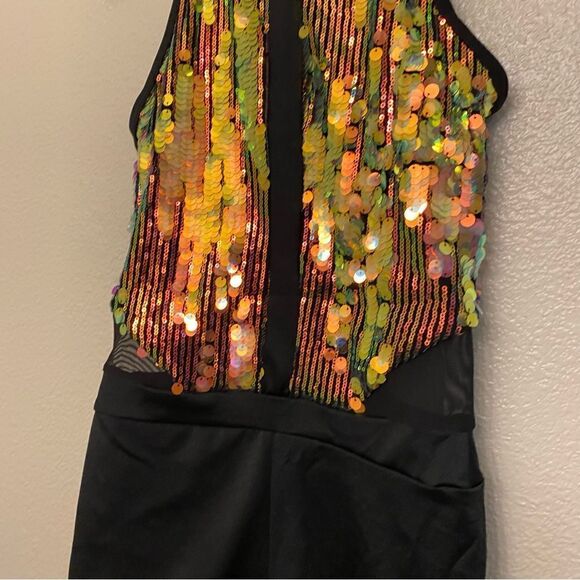 WEISSMAN Dance costume jazz black mesh gold sequin We Will Rock You 14757 SA - Picture 5 of 8